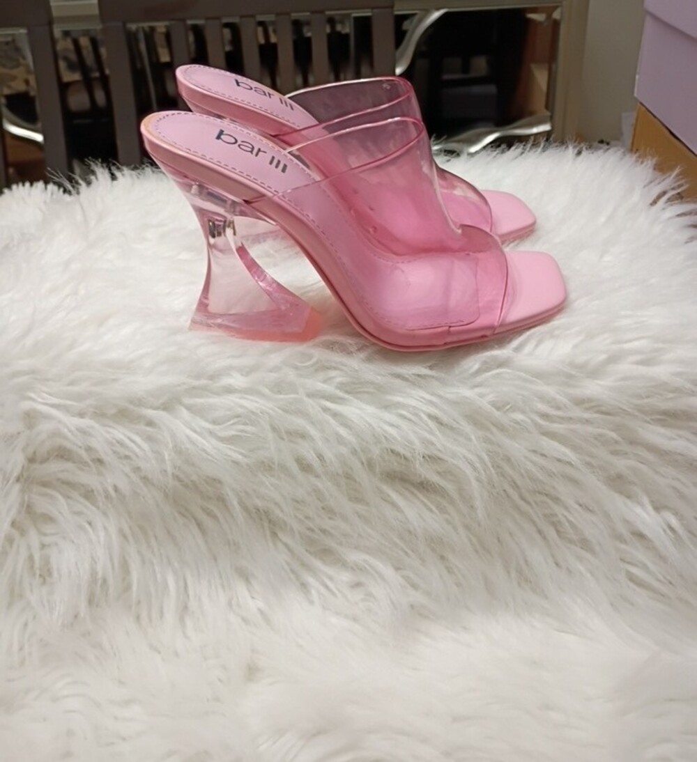 Bar III Cherrp Pink Platform Mule Heels Pink Translucent Modern Heels 5.5